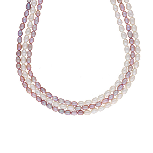 J Pearls Abhi 3 Lines Pearl Necklace Set - Real Pearl Jewelry