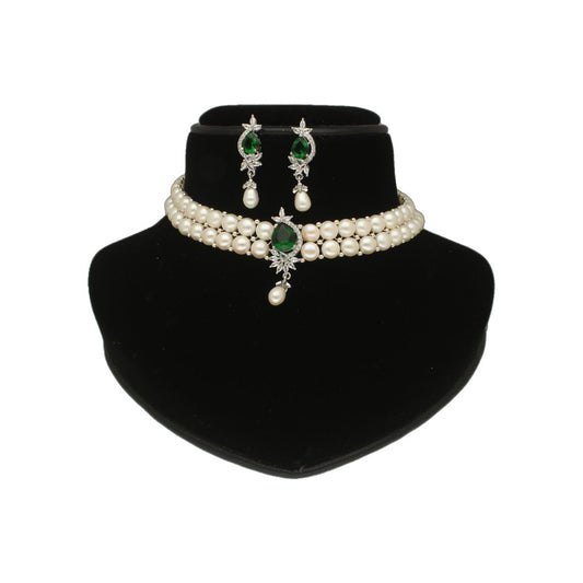 J Pearls Dual Line White Pearl Choker | Swadesiicart