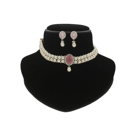 J Pearls Designer 2 Lines White Pearl Choker | Swadesiicart