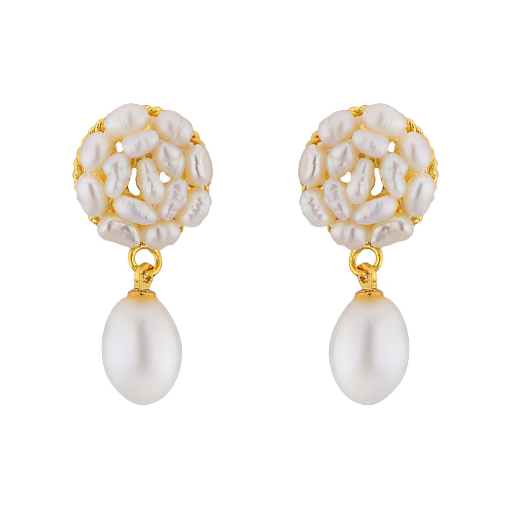 J Pearls Aura Drop Pearl Earrings - Real Pearl Jewelry | Swadesiicart