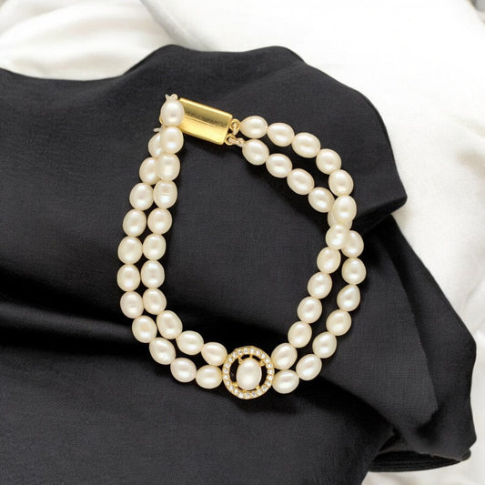J Pearls Caralin Dual Line Pearl Bracelet - Swadesiicart