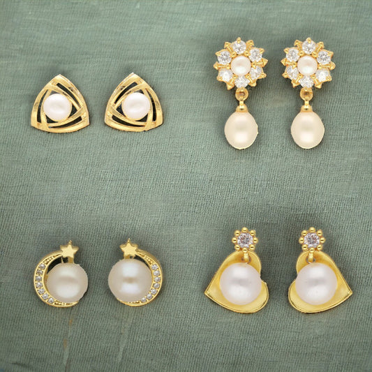J Pearls Elegance Combo Of 4Pair Earrings - Swadesiicart