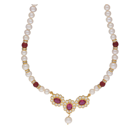 J Pearls Januja 1 Line Round Pearl Necklaces - Real Pearl Jewelry | Swadesiicart