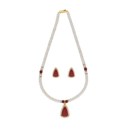 J Pearls Abeedha 1 Line Button Pearl Set - Real Pearl Jewelry - J Pearls