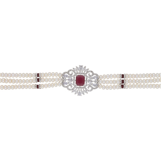 J Pearls Jabala 3 Lines Button Choker Set - Real Pearl Jewelry | Swadesiicart