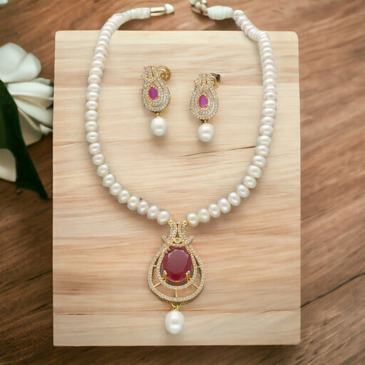 J Pearls Sparkle Pearl Necklace Set - Swadesiicart