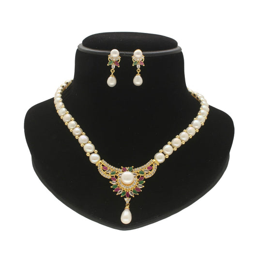 J Pearls Glittering Pearl Necklace Set - Swadesiicart