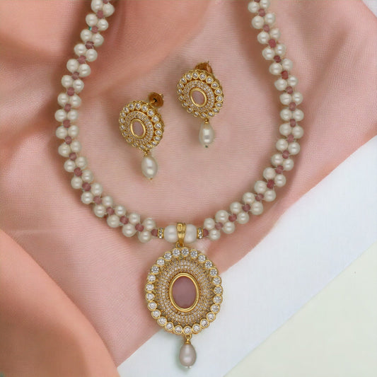 J Pearls Crystal Pearl Necklace Set - Swadesiicart