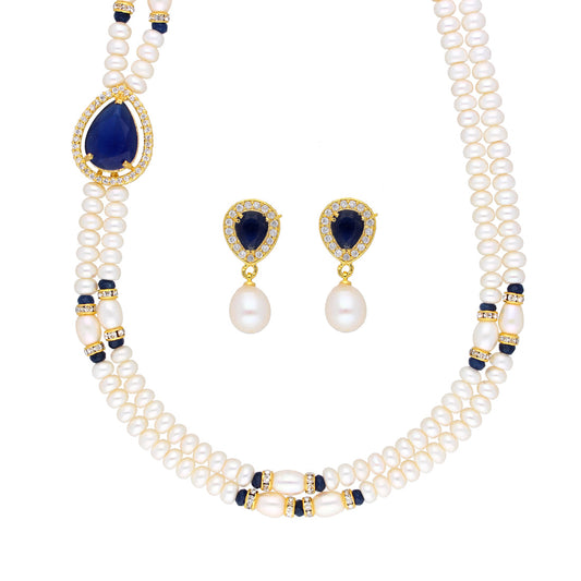 J Pearls Striking 2 String Necklace Set - Real Pearl Jewelry - Swadesiicart