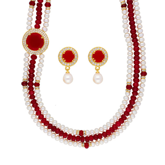 J Pearls Notable 3 String Necklace Set - Real Pearl Jewelry - Swadesiicart