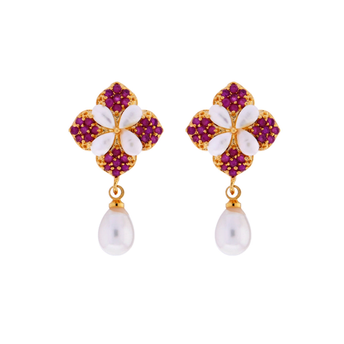 J Pearls Flower Drop Earrings - Real Pearl Jewelry | Swadesiicart