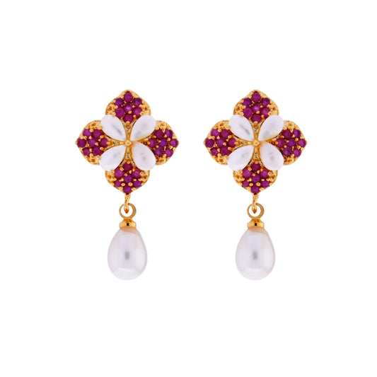 J Pearls Flower Drop Earrings - Real Pearl Jewelry | Swadesiicart