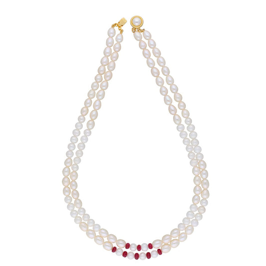J Pearls 2 Line 5-6Mm Oval Pearl Set - Real Pearl Jewelry - Swadesiicart