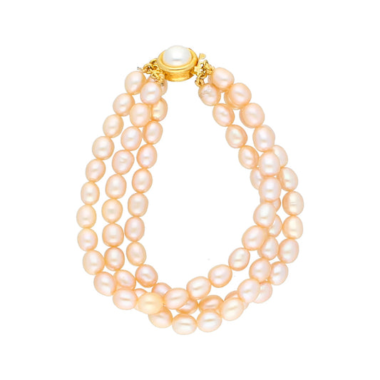 J Pearls 3 Line Fancy Pearl Bracelet - Real Pearl Jewelry - J Pearls