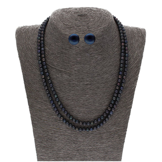 J Pearls 2 Line 5-6Mm Black Round Pearl Set - Real Pearl Jewelry