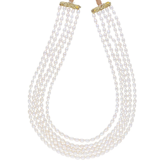 J Pearls 5 Line Plain Oval Pearl Set - Real Pearl Jewelry