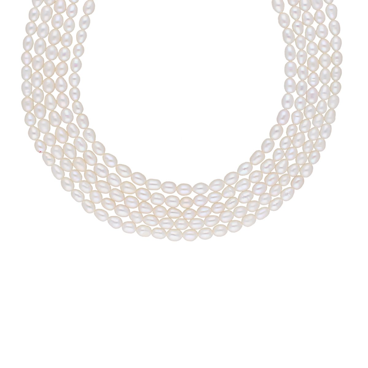 J Pearls 5 Line Plain Oval Pearl Set - Real Pearl Jewelry - Swadesiicart