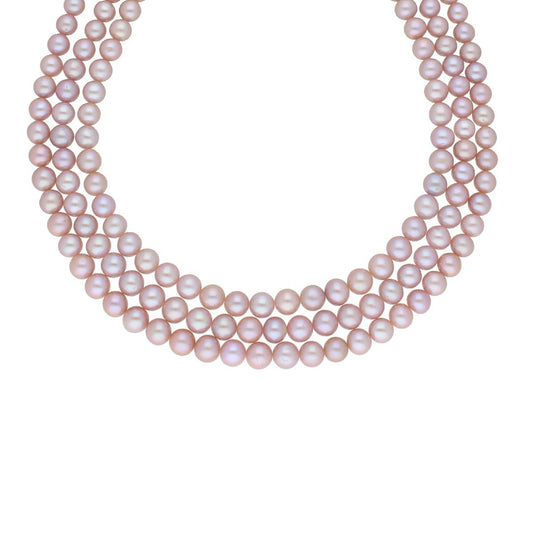 J Pearls 3 Line 8-9Mm Round Pearl Set - Real Pearl Jewelry - Swadesiicart