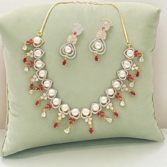 J Pearls Cherry Pearl Necklace Set - Swadesiicart