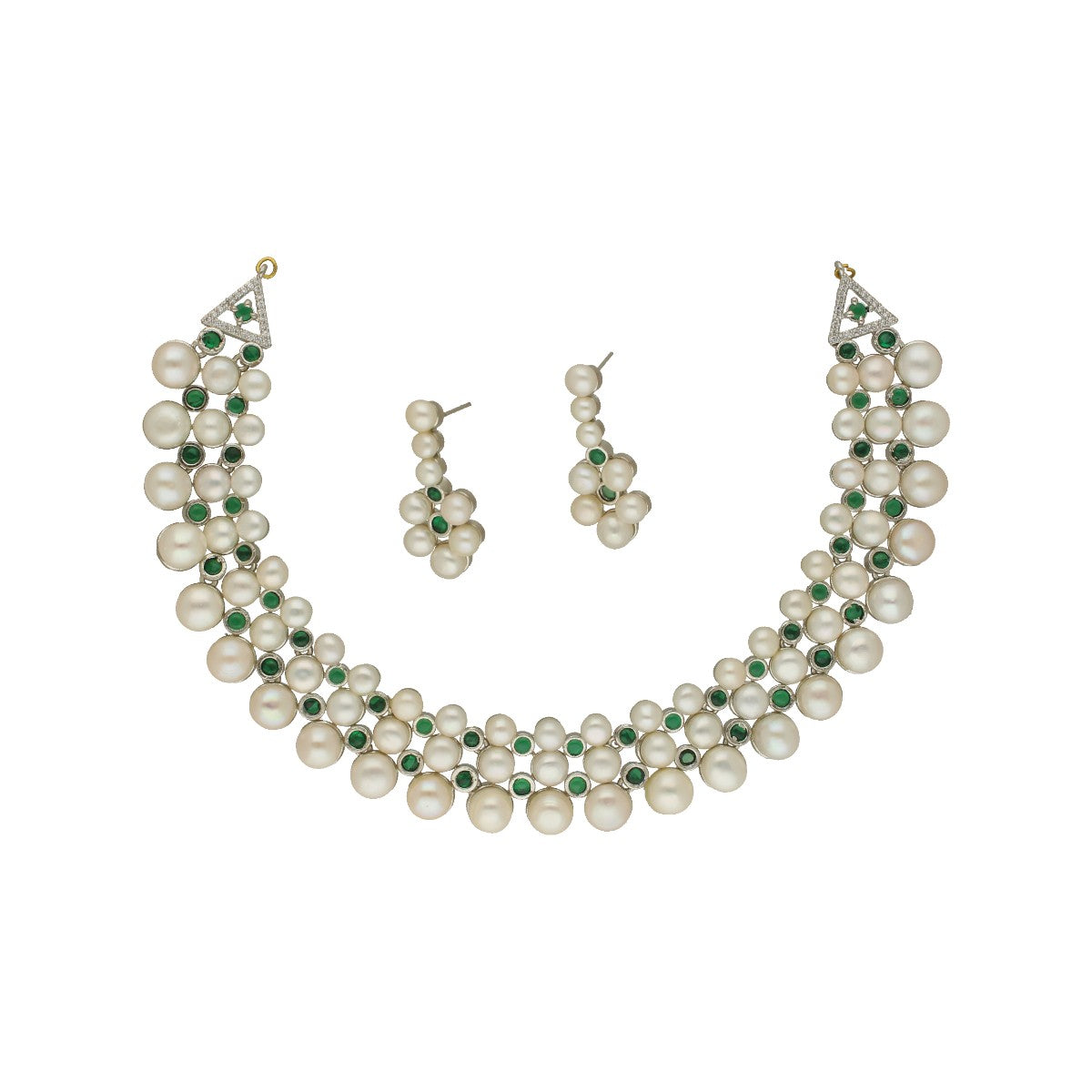J Pearls Shimmering 3 line Pearl Necklace Set - Swadesiicart