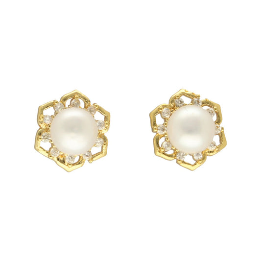 J Pearls Floral Pearl Earrings - Swadesiicart