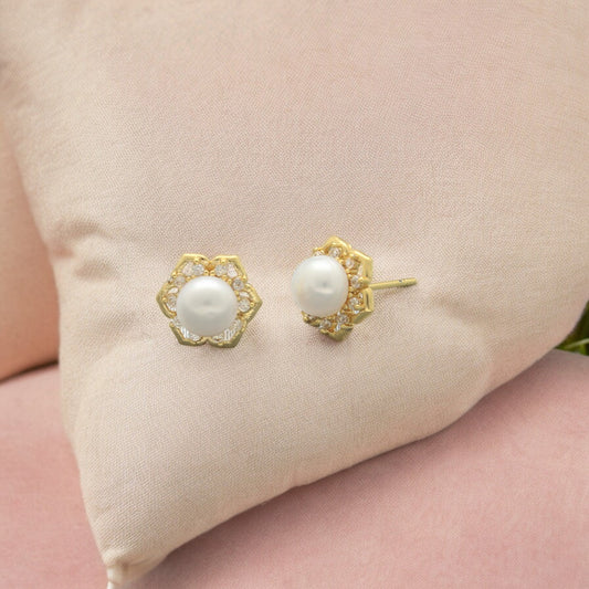 J Pearls Floral Pearl Earrings - Swadesiicart