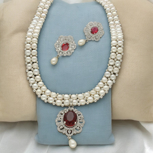 J Pearls Ravishing Dual Line Pearl Necklace Set - Swadesiicart