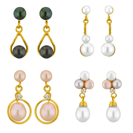 J Pearls Set Of 4 Pearl Earrings Combo - Real Pearl Jewelry | Swadesiicart