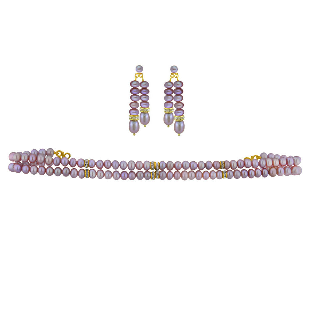 J Pearls 2 String Peach Pearl Choker Set | Swadesiicart