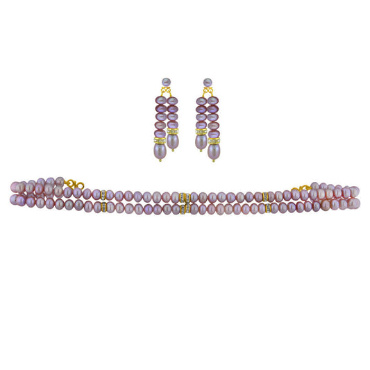 J Pearls 2 String Peach Pearl Choker Set | Swadesiicart