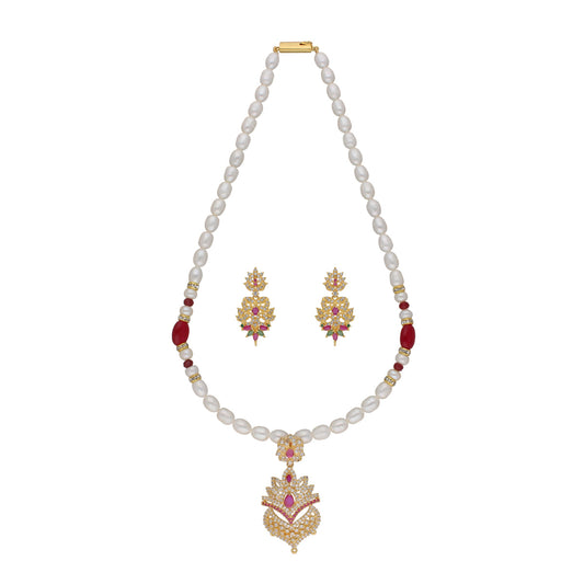 J Pearls Fritha 1 Line Pearl Sets - Real Pearl Jewelry - Swadesiicart