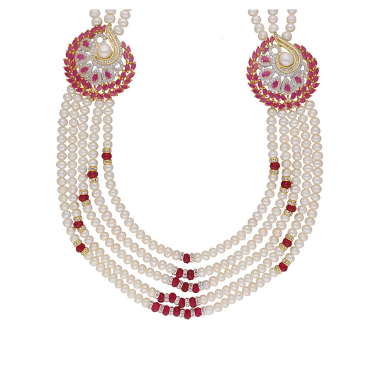 J Pearls Abarna 5 Lines Pearl Sets - Real Pearl Jewelry - Swadesiicart