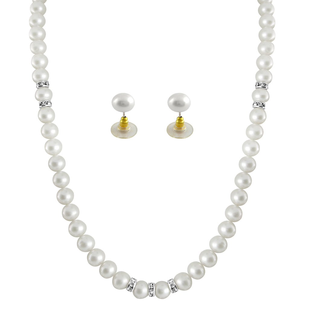 J Pearls White Single Line Pearl Necklace - Real Pearl Jewelry | Swadesiicart