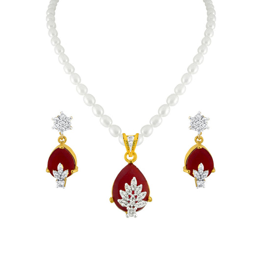 J Pearls Designer Drop Pendant Set - Real Pearl Jewelry | Swadesiicart