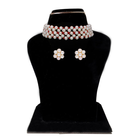 J Pearls Eeshta 1 Line Pearl Choker - Real Pearl Jewelry | Swadesiicart