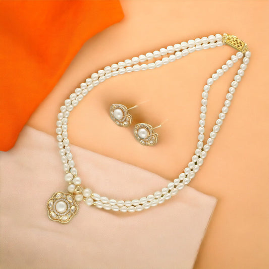 J Pearls Lekha 2 Lines Pearl Necklace | Swadesiicart