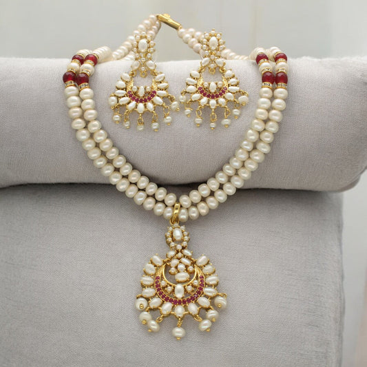 J Pearls Ishir Glowing Pearl Necklace Set - Swadesiicart