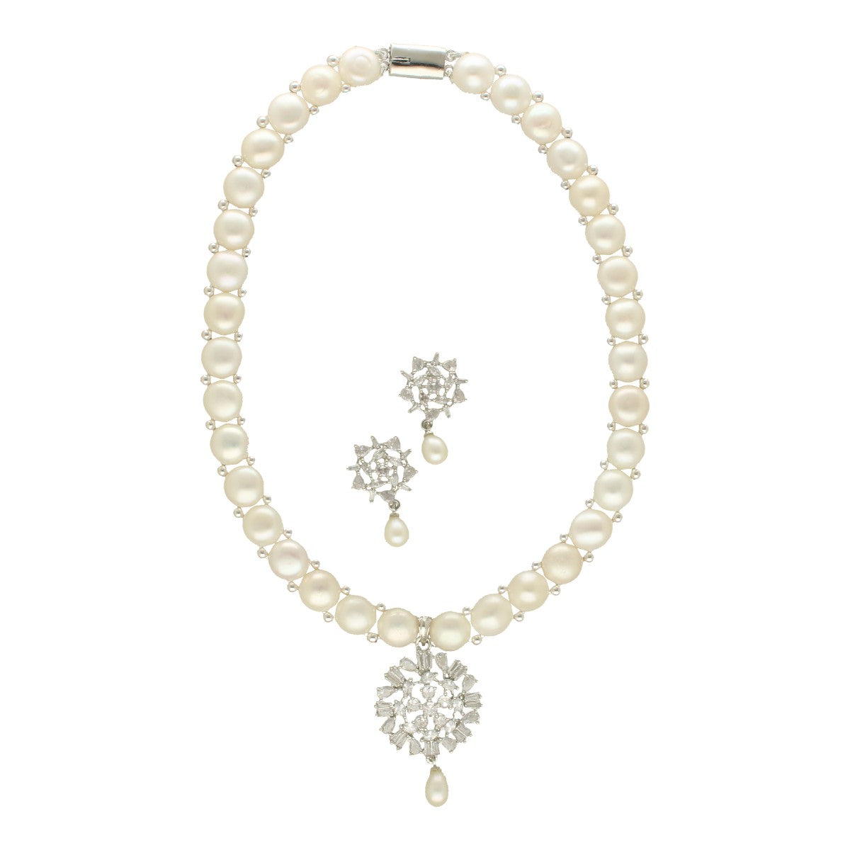 J Pearls Dazzling Divinity Pearl Necklace Set - Swadesiicart