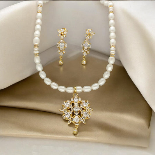 J Pearls Meena Pearl Necklace Set - Swadesiicart