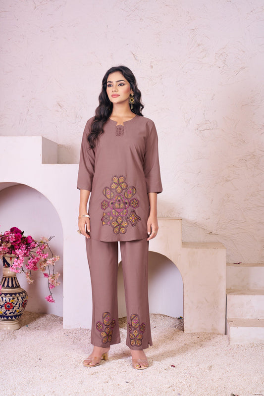 Lorenvalley Fashion Onion Heavy Rayon Multi Embroidery Thread Work Co-Ords Set - Swadesiicart