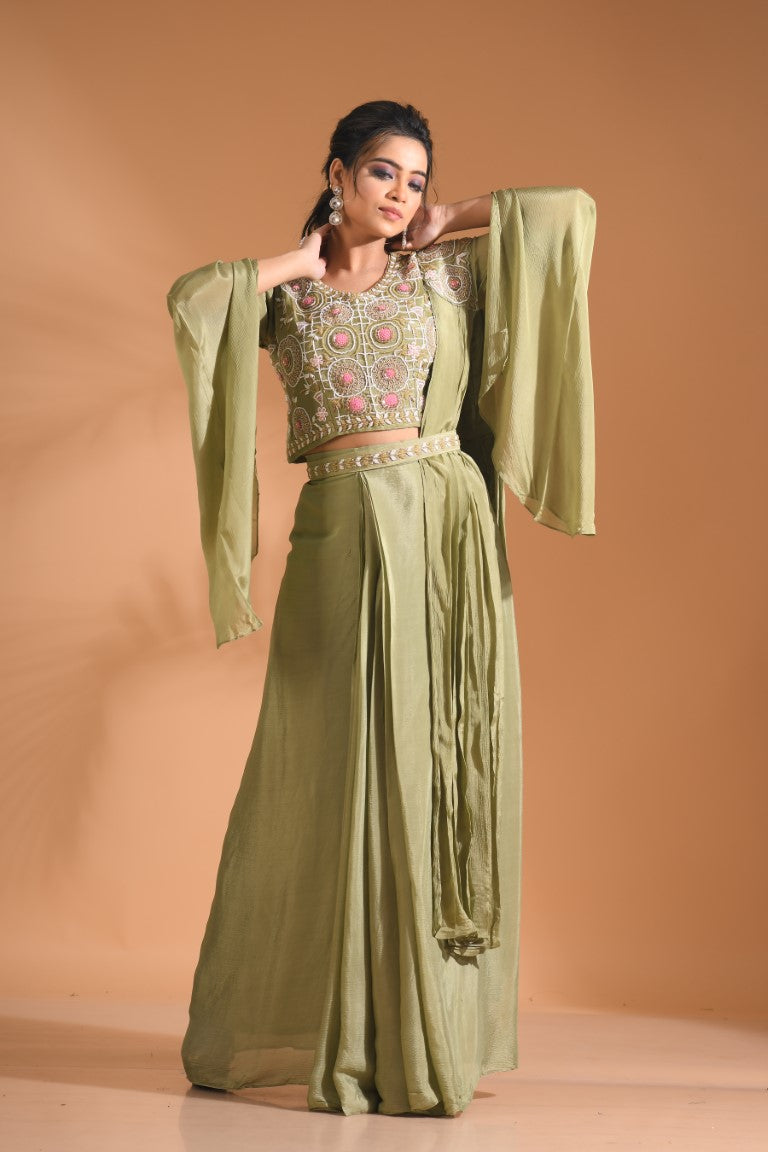 Morchari Co Ord Set With Dupatta Hand Embroidery - Purple - Swadesiicart