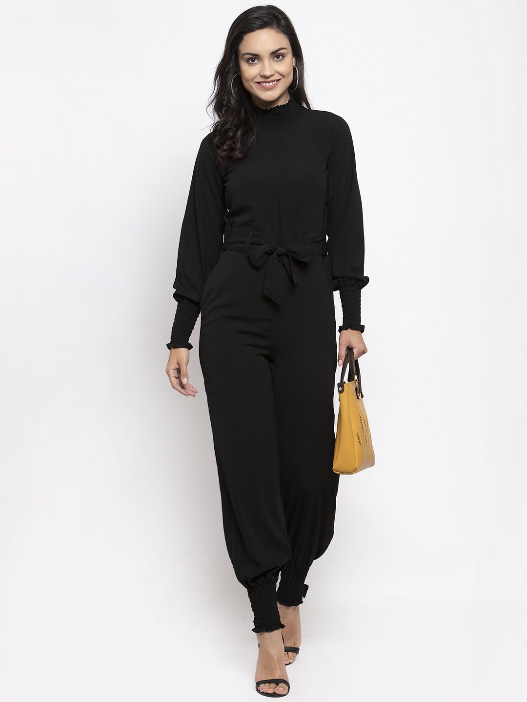 Jompers Women Black Solid Basic Jumpsuit - Swadesiicart