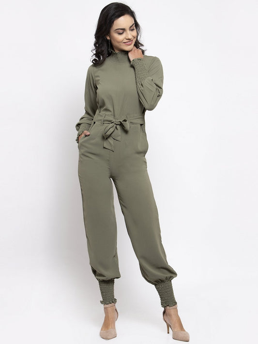 Jompers Women Pista Green Solid Basic Jumpsuit - Swadesiicart