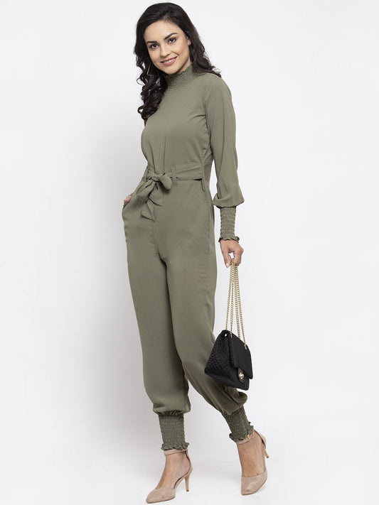 Jompers Women Pista Green Solid Basic Jumpsuit - Swadesiicart