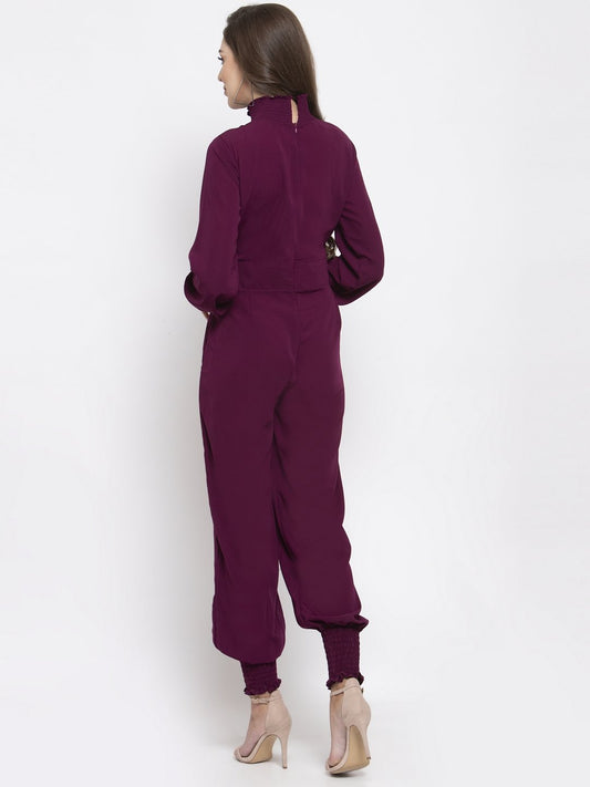 Jompers Women Purple Solid Basic Jumpsuit - Swadesiicart