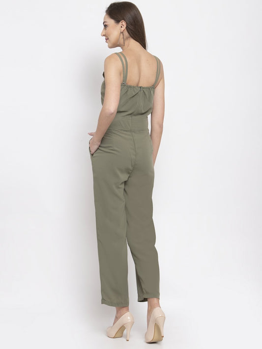 Jompers Women Green Solid Embellished Jumpsuit - Swadesiicart