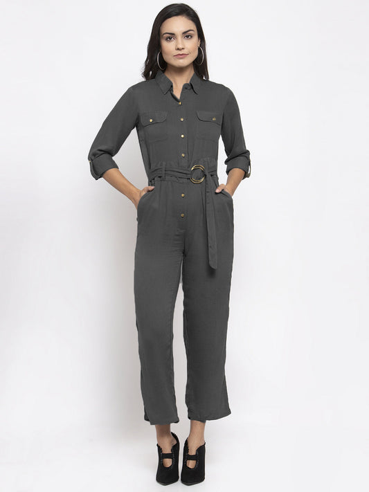 Jompers Women Grey Solid Jumpsuit - Swadesiicart