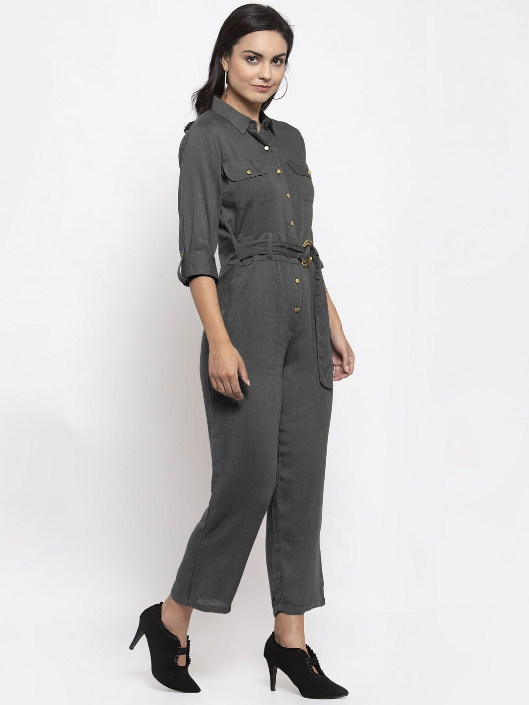 Jompers Women Grey Solid Jumpsuit - Swadesiicart