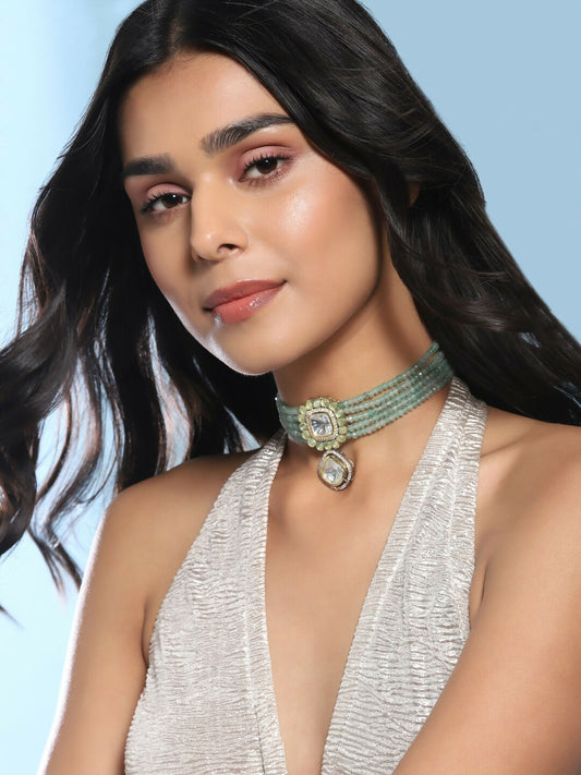 Green Kundan Choker - Ruby Raang | Swadesiicart