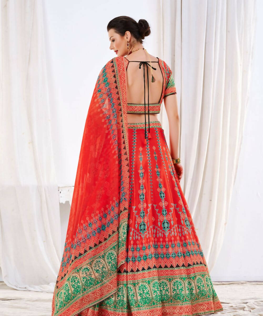 Wedding Designer Red Chinon Lehengha Choli - Anbazaar | Swadesiicart